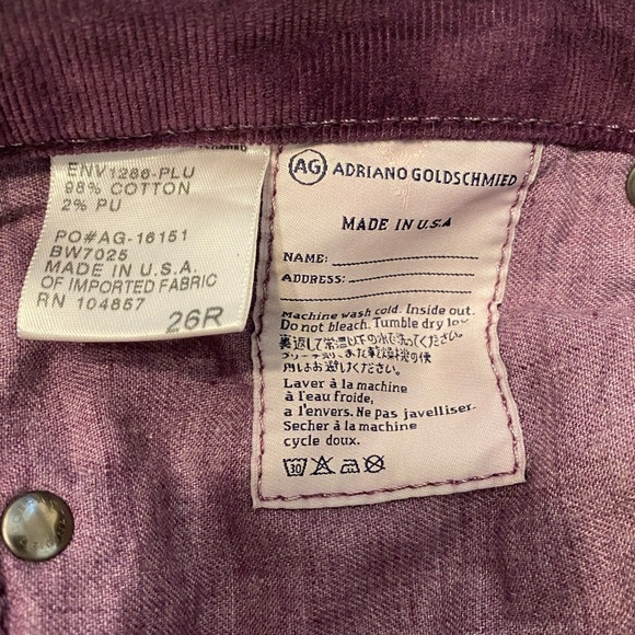 AG Stevie Purple corduroy Pants sz 26 - Picture 4 of 6